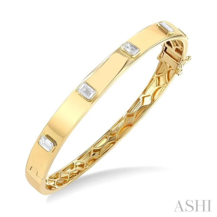 Women’s personalized bangles-1 1/2 ctw Bezel Set Emerald Cut Diamond Bangle in 14K Yellow Gold