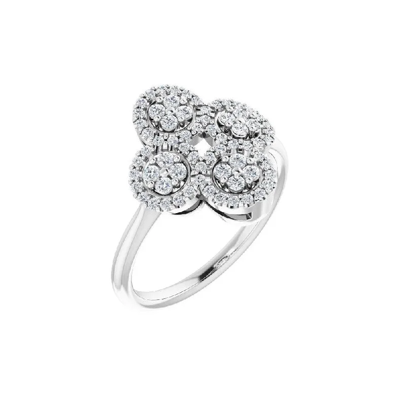 Women’s bands for engagement rings-14K White Gold 1/2 CTW Diamond Clover Ring for Women