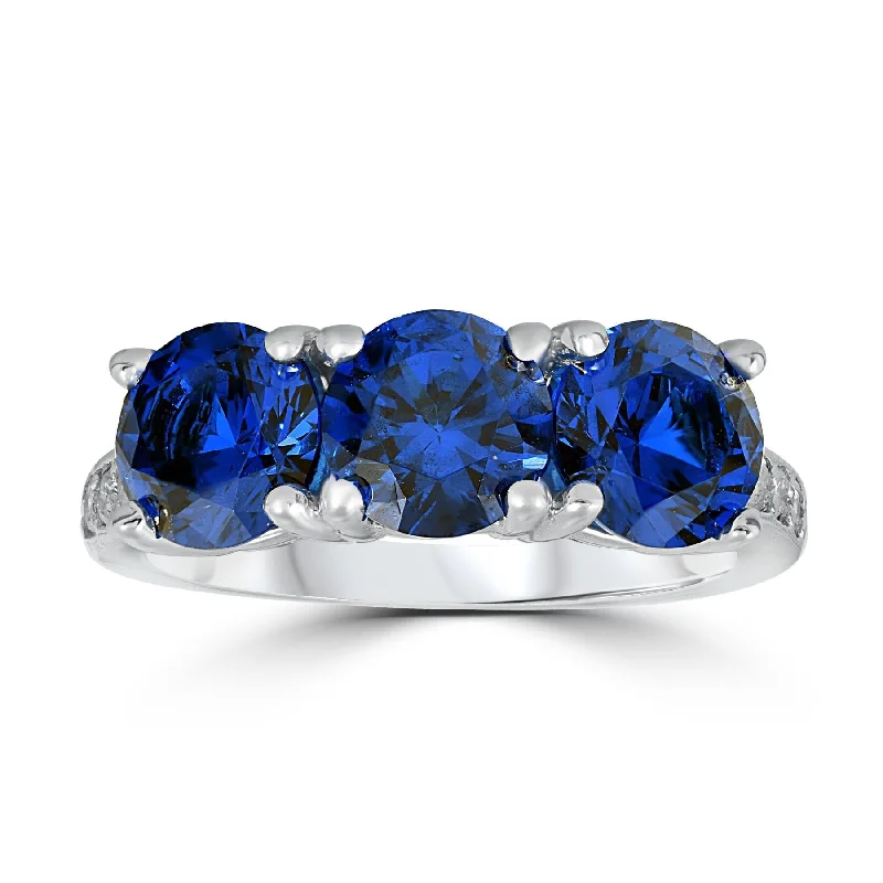 Women’s wedding rings with rubies-3 3/4ct Diamond & Synthetic Blue Sapphire Ring White Gold 3- Stone