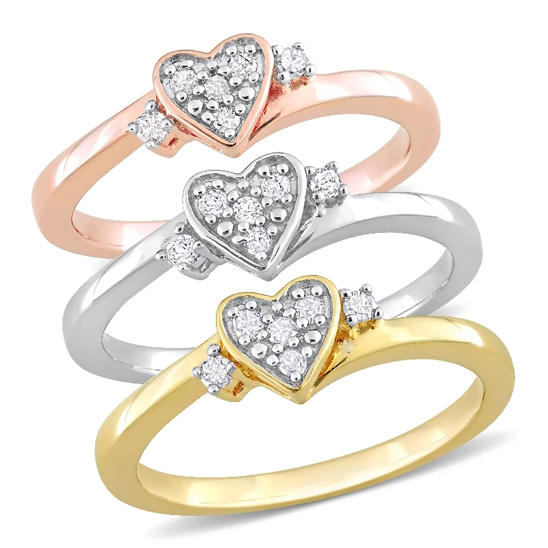 Women’s bridal rings-Miadora 1/3ct TW Diamond Heart Rings 3-Piece Set Yellow Rose Sterling Silver