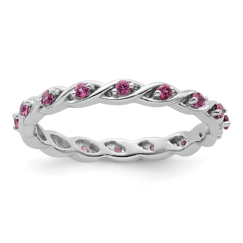 Women’s bands for engagement rings-Curata 2.5mm 925 Sterling Silver Polished Prong set Stackable Expressions Rhodolite Garnet Ring