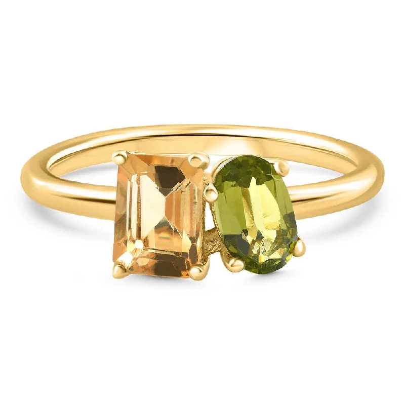 Women’s designer diamond rings-1 1/2Ct Toi Et Moi Peridot & Citrine 2-Stone Ring Gold