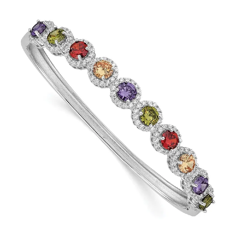 Women’s statement bangles-Sterling Silver Rhodium-plated Colorful CZ Bangle-WBC-QB1353