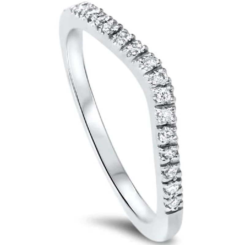 Women’s classic solitaire engagement rings-1/8ct Curved Diamond Wedding Ring White Gold