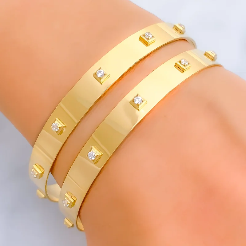 Women’s gold bracelets-Iconic Contour 22k Gold CZ Bangle Pair