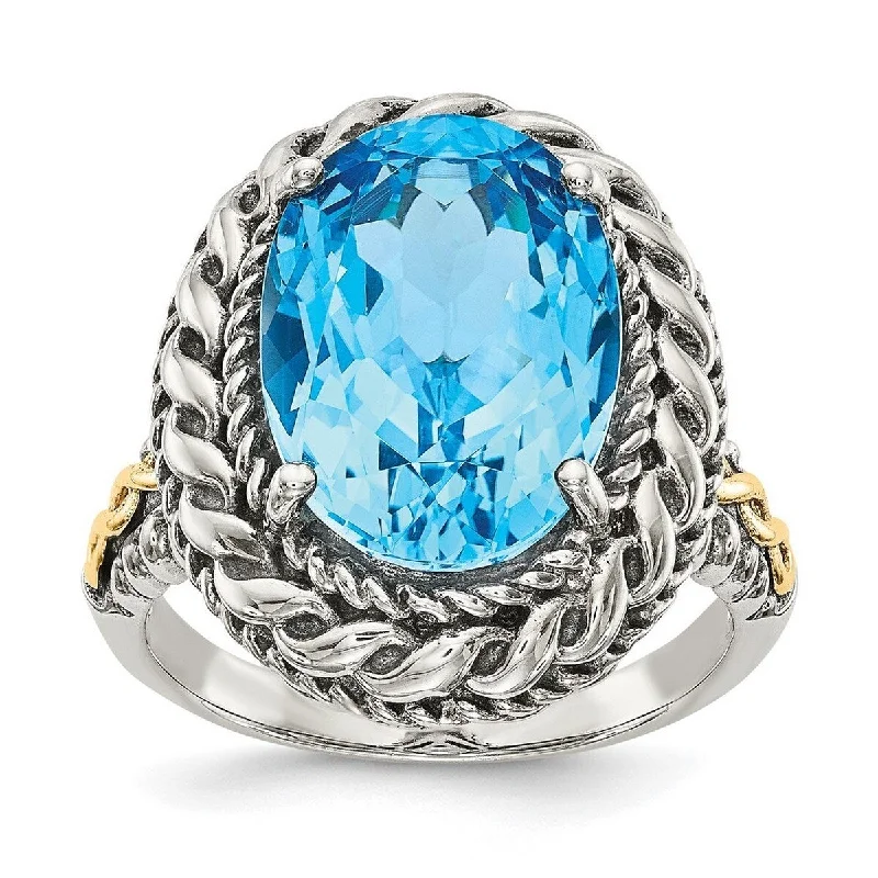 Women’s adjustable rings-Curata 925 Sterling Silver With 14k Blue Topaz Ring