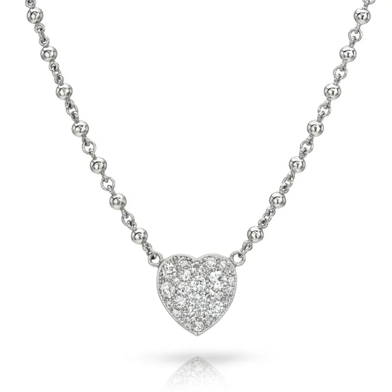 Women’s sterling silver necklaces-Single Stone Platinum Small Cobblestone Heart Necklace