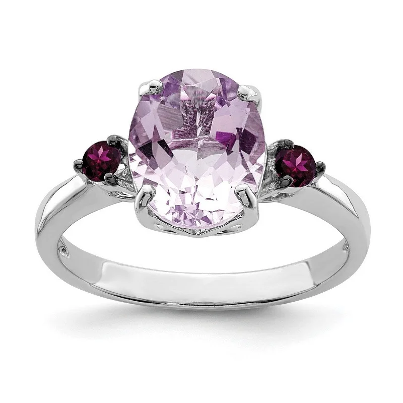 Women’s sterling silver rings-Curata 925 Sterling Silver Polished Pink Amethyst and Rhodolite Garnet Ring