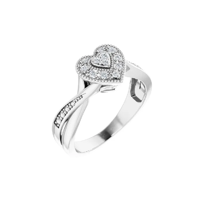 Women’s alternative engagement rings-Curata 925 Sterling Silver White CZ Cubic Zirconia Love Heart Ring