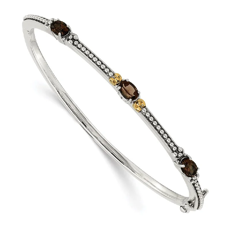 Women’s diamond tennis bracelets-Sterling Silver w/14KT Smoky Quartz Hinged Bangle-WBC-QTC1499