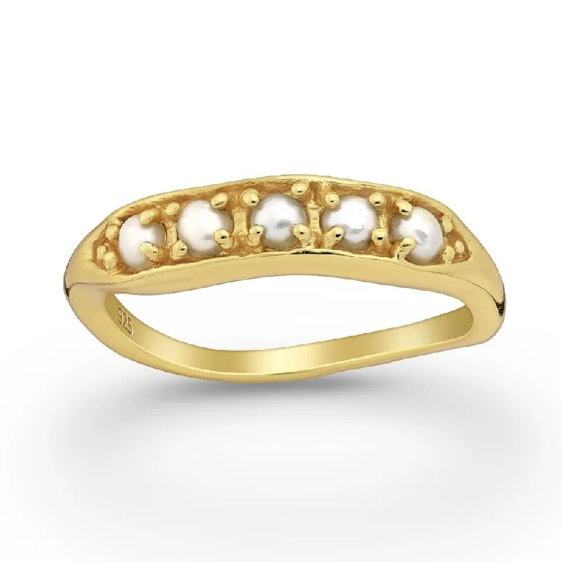 Women’s unique wedding rings-Sterling Silver 18kt Gold Plated & Freshwater Pearl Lima Bean Ring