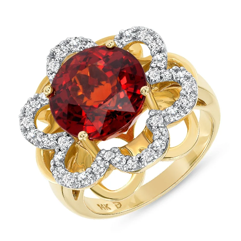 Women’s birthstone rings-8.14 ct Spessartite Garnet and Diamond Ring in 14k White Gold