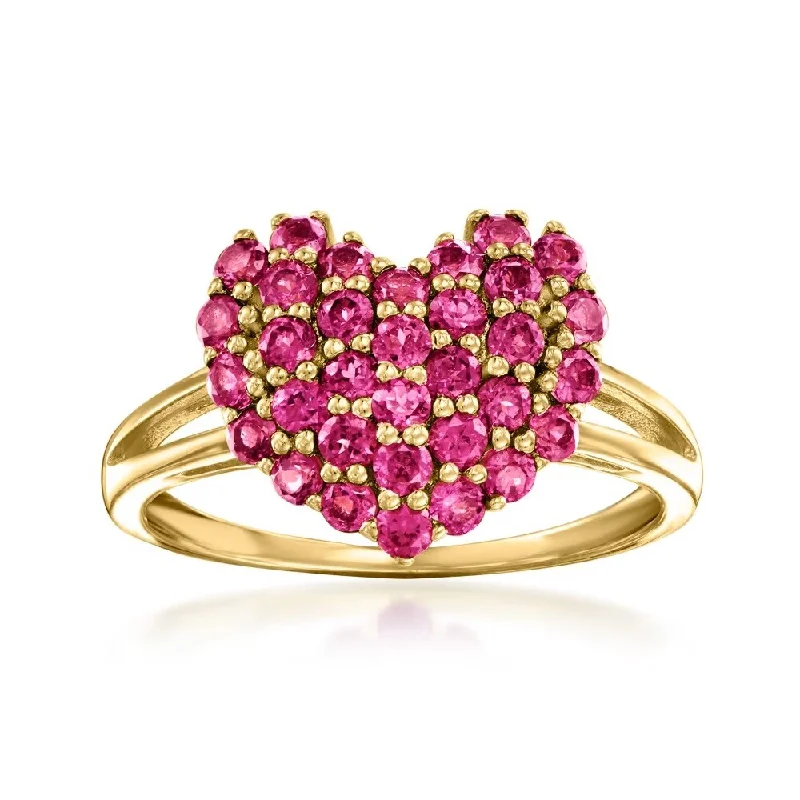 Women’s heart-shaped rings-Yellow Gold Over Sterling Silver Rhodolite Garnet Gemstone Heart Shape Rings