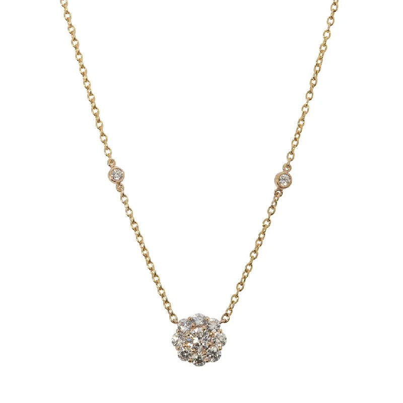 Women’s minimalistic necklaces-1ctw Diamond Cluster Pendant 14K Yellow Gold Necklace