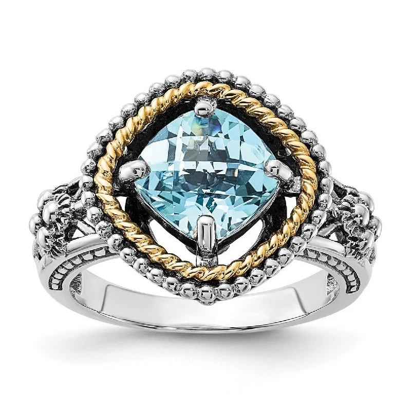 Women’s platinum rings-Curata 925 Sterling Silver With 14k 2.86Swiss Blue Topaz Ring