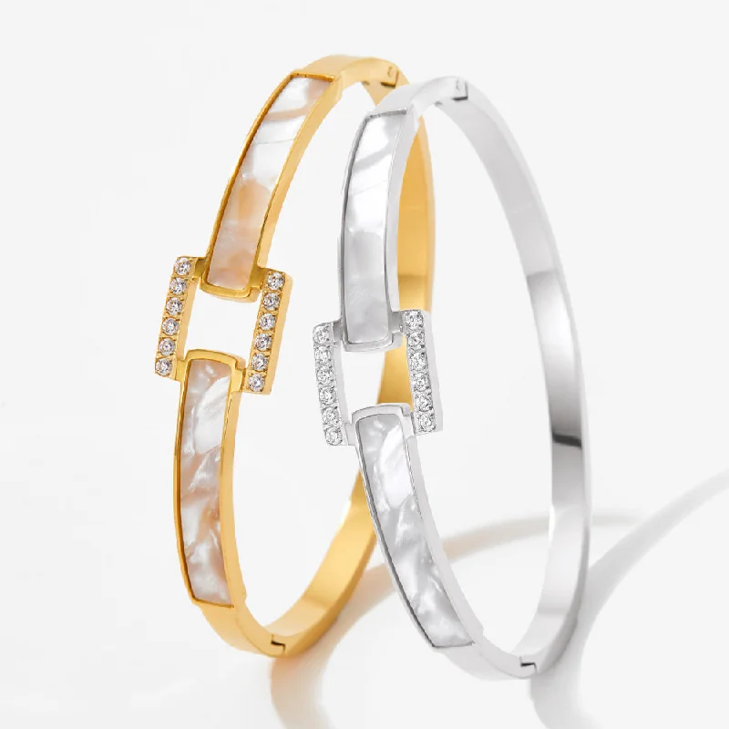 Women’s chunky bracelets-Streetwear Square Stainless Steel Plating Inlay Artificial Diamond Shell Bangle