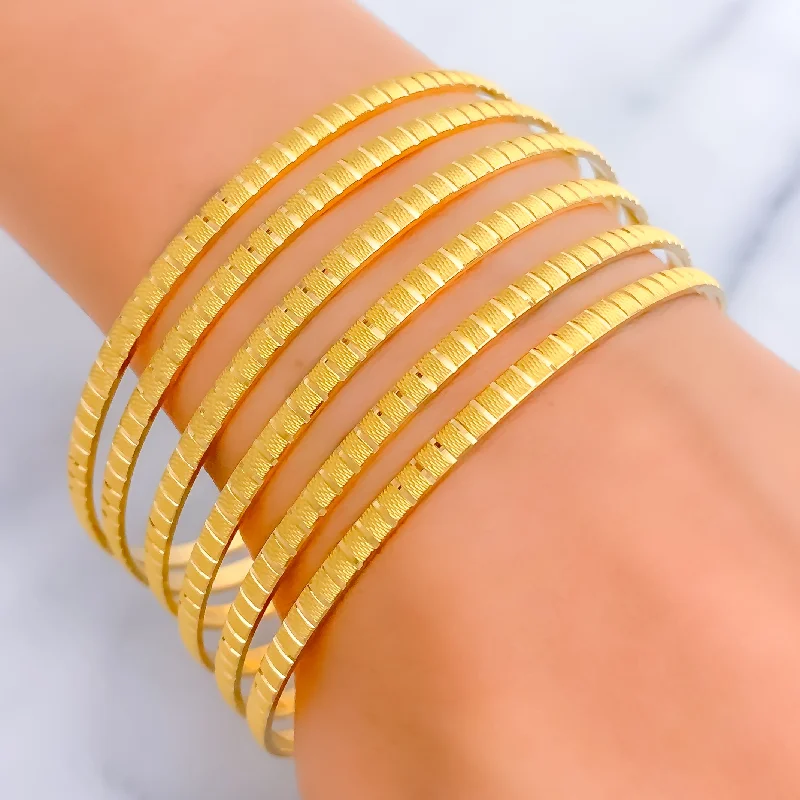 Women’s statement bangles-Bold Stately Striped 22k Gold Bangle Set