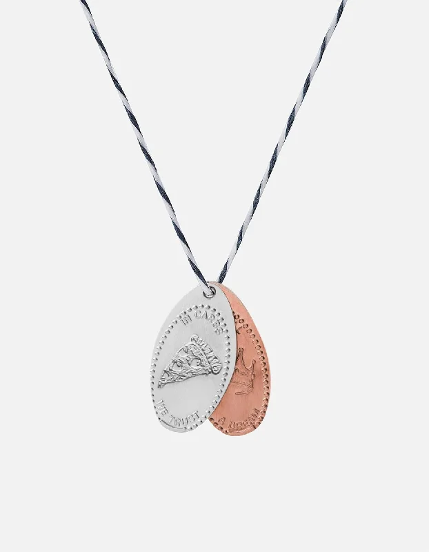 Women’s wedding anniversary necklaces-Silver Penny Cord Necklace, In Carbs We Trust