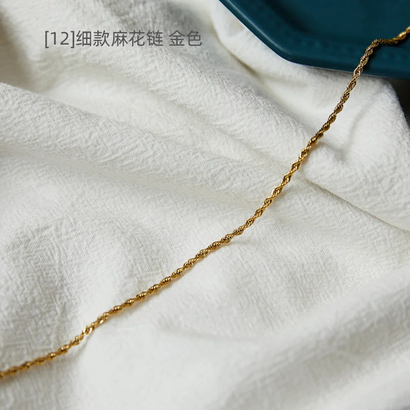 [12] Thin Hemp Flowers Chain Gold 60cm