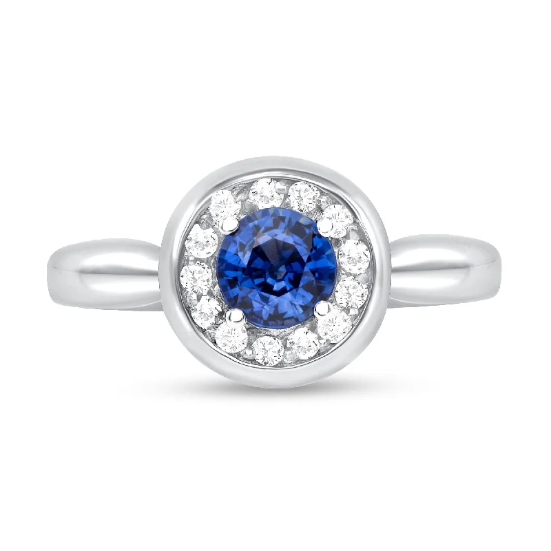 Women’s vintage rings-0.74 ct Blue Sapphire and Diamond Ring in 14k White Gold