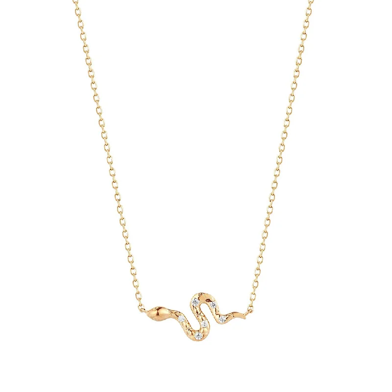 Women’s simple gold necklaces-Diamond Snake 14K Yellow Gold Necklace