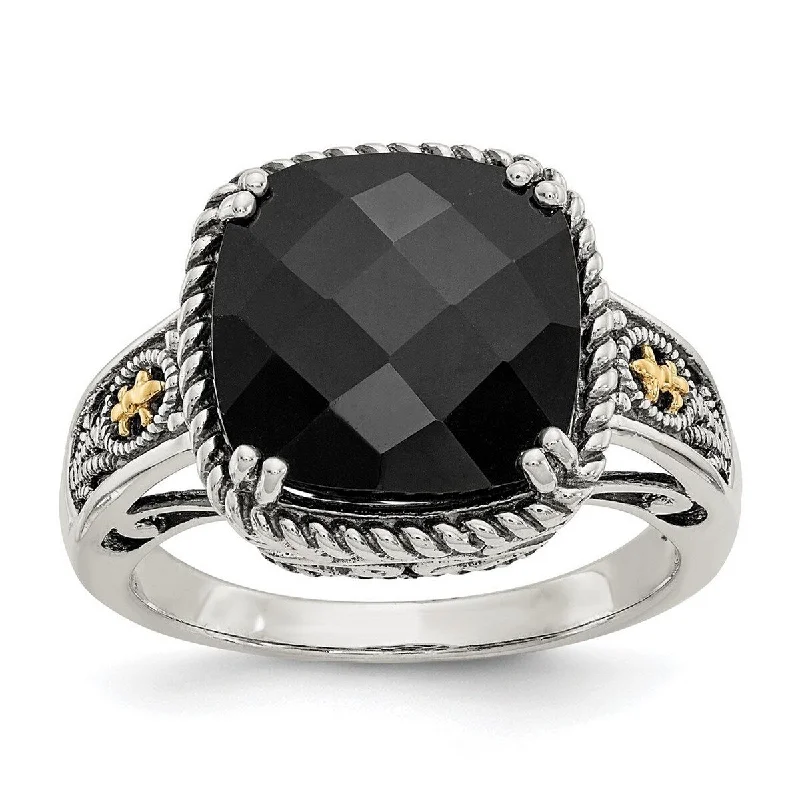 Women’s wedding rings with diamonds-Curata 925 Sterling Silver With 14k Simulated Onyx Ring