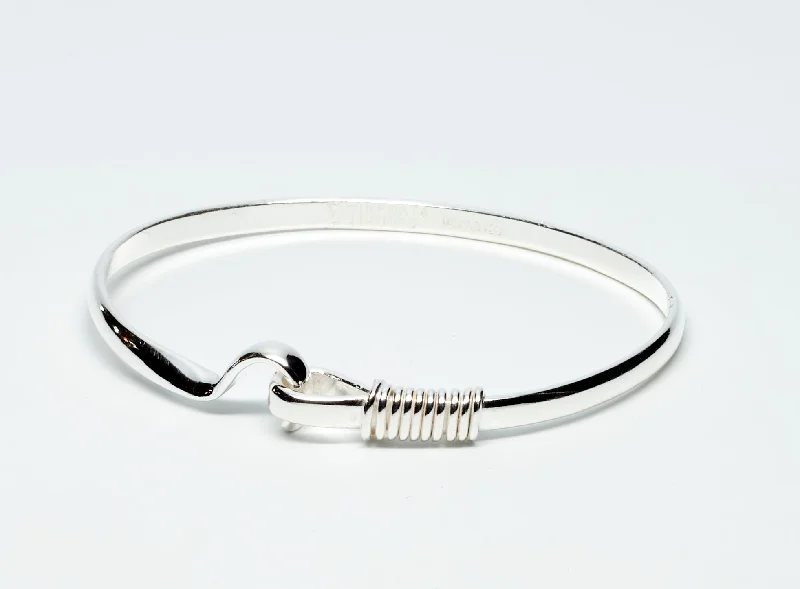 Women’s silver cuff bracelets-Silver Bangle with Hook Clasp