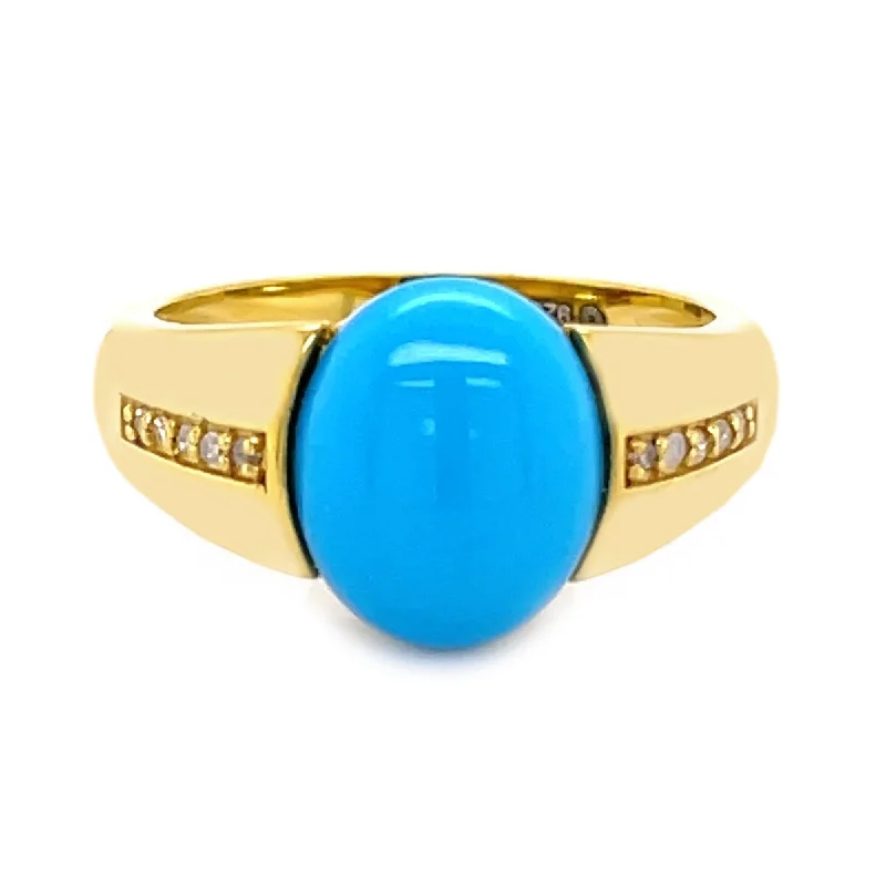 Women’s halo engagement rings-Yellow Gold Over Sterling Silver Sleeping Beauty Turquoise And White Zircon Gemstone Band Ring