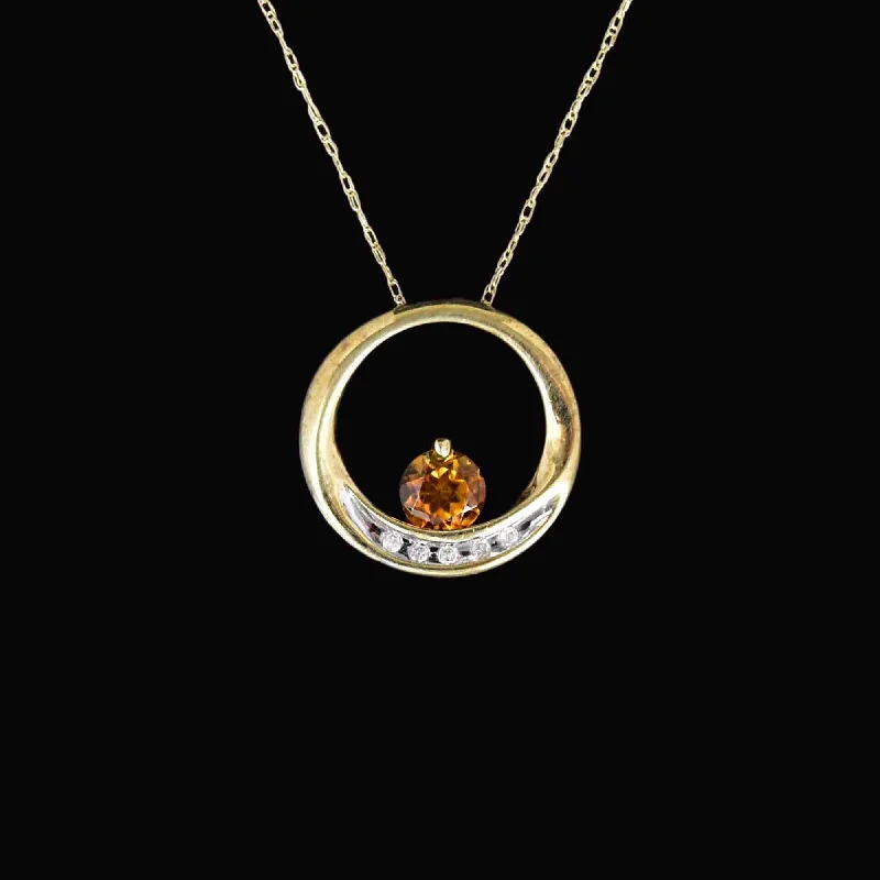 Women’s zodiac necklaces-Vintage 10K Gold Diamond Citrine Circular Slider Pendant Necklace