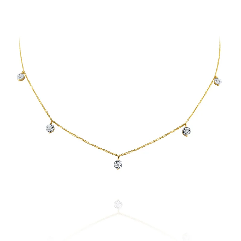 Women’s long necklaces-Diamond Drop Station 14K Yellow Gold Necklace