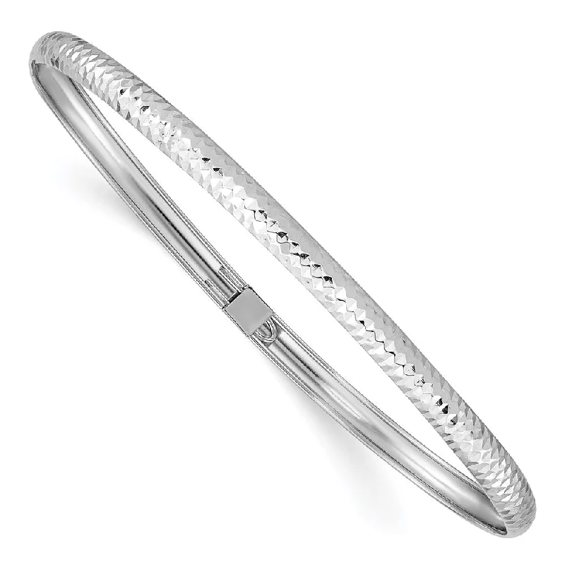 Women’s bangle bracelets-14k White Gold Textured Flexible Bangle-WBC-DB695W