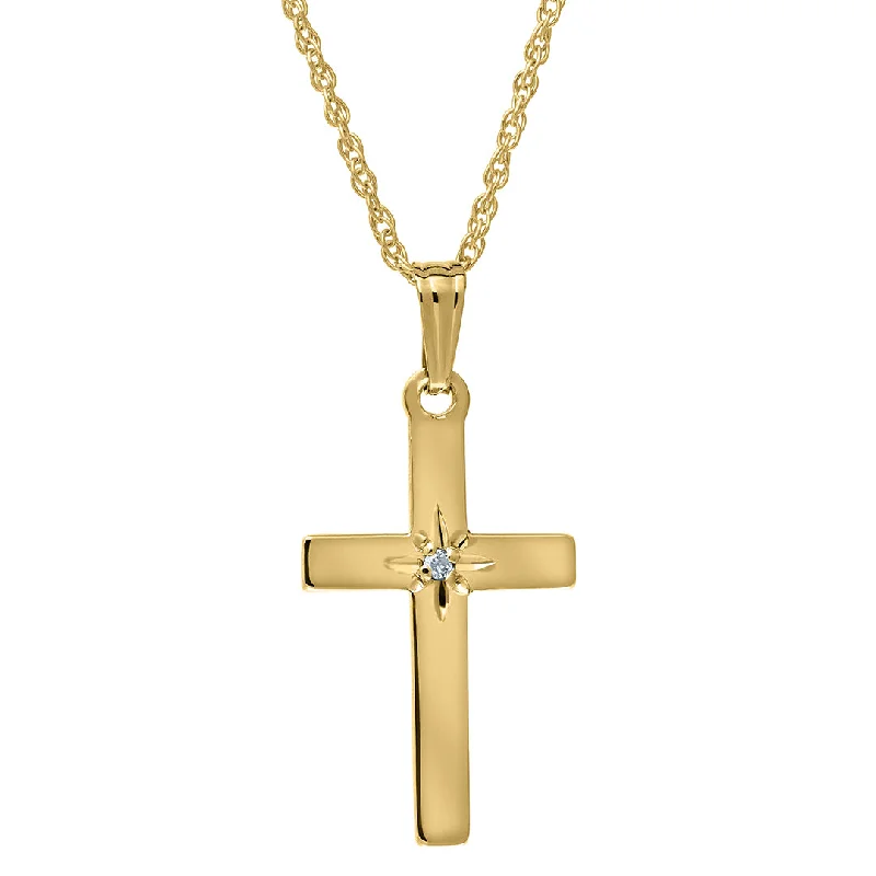 Women’s birthstone necklaces-14K Yellow Gold Diamond 12x23mm Cross Pendant Necklace